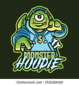 Green Monster with Hoodie mascot illustration