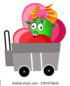 Green monster in love, illustration, vector on white background.