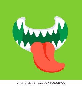 Green Monster Mouth Showing Tongue and Teeth on Green Background