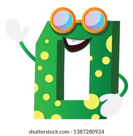 Green monster in number zero shape with glasses illustration vector on white background