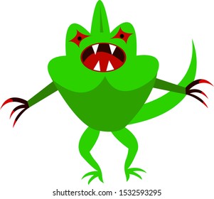green monster raptor with bared claws and open mouth with sharp fangs object on a white background halloween concept