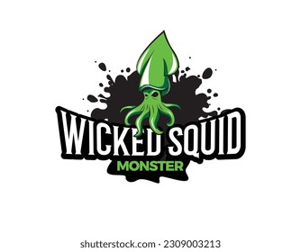 Green Monster Sea Squid Logo Design Template Illustration