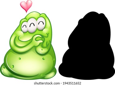 Green monster with its silhouette on white background illustration