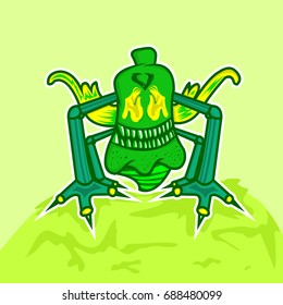 Green monster spider cartoon character vector
