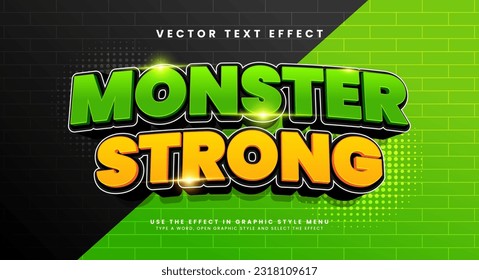 Green monster strong editable vector text effect, with cartoon comic style.