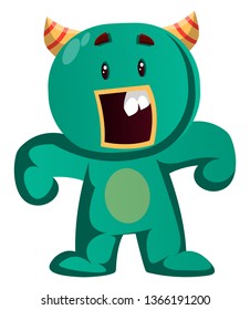 Green monster surprised vector illustration