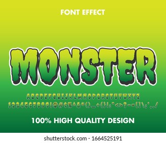 green monster text effect cartoon style with shadow. full set alphabet. for sticker kid, title cartoon kid, and television. premium vector