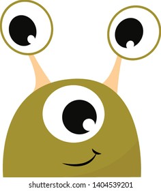 A green monster with three eyes, vector, color drawing or illustration. 