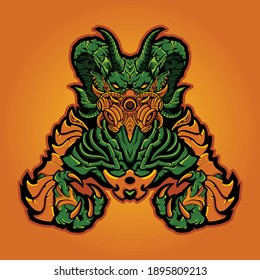 Green Monster Vector Illustration Design ,can be use tattoo, t shirt design, poster, background, wallpaper, decoration.