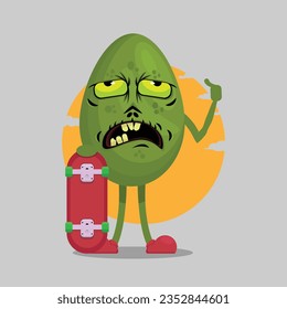 ilustración vectorial de monstruo verde con tabla de patines