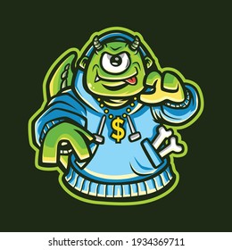 Green Monster wearing hoodie  cartoon