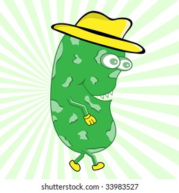 Green monster wearing a matching yellow hat, gloves and shoes cartoon character. Raster also available.