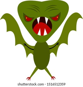 green monster with wings sharp fangs and claws halloween and mysticism concept object for design on a white background
