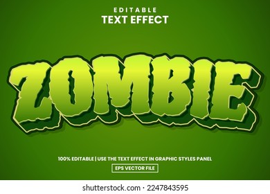 Green monster zombie editable text effect template cartoon style, vector illustration