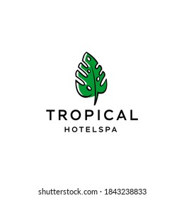 green monstera deliciosa deliciousa leaf logo vector icon illustration in Geometric line outline style