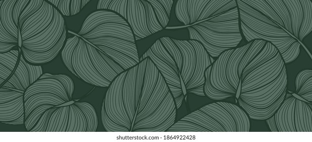 Green Monstera deliciosa leaves background vector. Nature tropical leaf wallpaper.