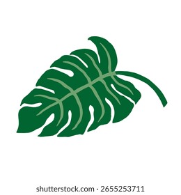 Ilustración vectorial de hoja de monstera verde. Hoja verde de Monstera con recortes aislados sobre fondo blanco planta tropical arte botánico