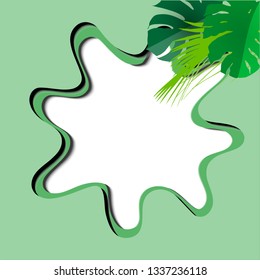Green monstera leaves pattern for nature concept with frame,tropical leaf of paper art style