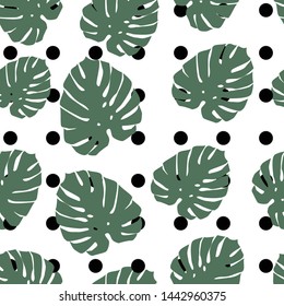 Green monstera leaves seamless pattern