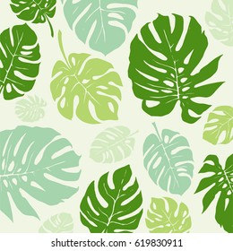 Green Monstera tropical leaf Pattern. Vector