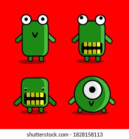 Green Monsters with red background. suitable for children's drawings and stickers. eps file