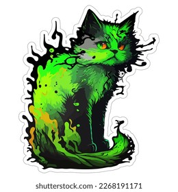 Gato monstruoso verde con contornos de corte para fácil aplicación de emoticones. Perfecto para la artesanía y la decoración. Disponible para fotos de stock.