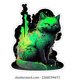 Un gato verde monstruoso con un contorno de corte, perfecto para crear pegatinas y artesanías. Disponible para sus proyectos creativos en alta resolución.