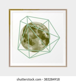 Green Moon. Abstract poster. Scandinavian style. Hand drawn ink textures. Stock vector.