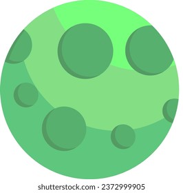 Green moon with craters on surface icon. Astronomical observations of space objects. Extraterrestrial travel and deep space exploration. Simple flat vector symbol isolated on white background
