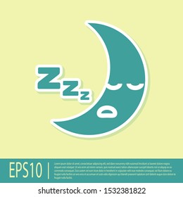 Green Moon icon isolated on yellow background. Cloudy night sign. Sleep dreams symbol. Night or bed time sign.  Vector Illustration