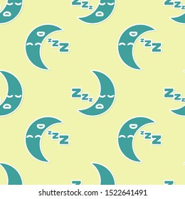 Green Moon icon isolated seamless pattern on yellow background. Cloudy night sign. Sleep dreams symbol. Night or bed time sign.  Vector Illustration