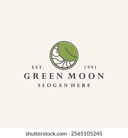 Green moon logo vector hipster vintage icon illustration