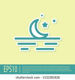 Green Moon and stars icon isolated on yellow background.  Vector Illustration