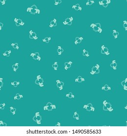 Green Moose horns on shield icon isolated seamless pattern on green background. Hunting trophy on wall.  Vector Illustration