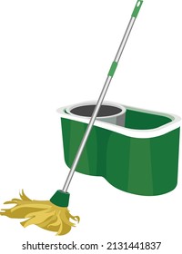 Green Mop Brush, Illustration, Vector On A White Background.