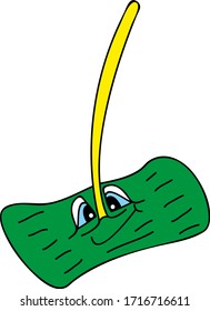 
a green mop with a funny face helps to clean the house and reduce the amount of dirt