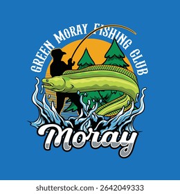 Green Moray Eel Badge Colorful Vector Cartoon Illustration for sticker emblem t-shirt banner invitation