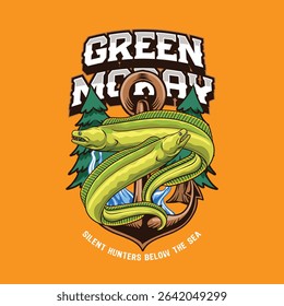 Green Moray Eel Colorful Vector Cartoon Illustration for sticker badge emblem t-shirt banner invitation