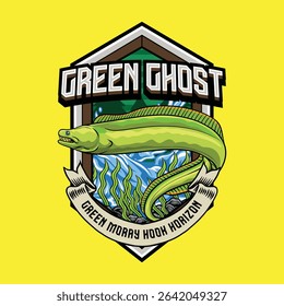 Green moray Eel in Colorful Vector Cartoon Illustration for sticker badge emblem t-shirt banner invitation