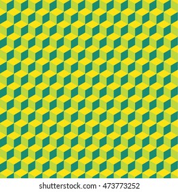 Green mosaic backdrop. Cube geometric seamless pattern. Print for fabric, bags, pillows, card, banners.