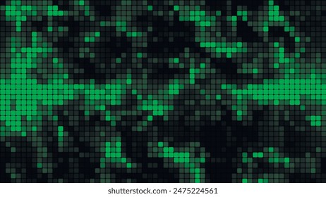 Green mosaic background in technology concept. Abstract multicolored LED squares. Technology digital square green color background. Bright pixel grid background. Vector background