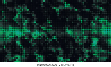 Fondo de mosaico verde en concepto de tecnología. Abstractas cuadrados led multicolores. Tecnología digital cuadrado de fondo de color verde. Fondo de cuadrícula de píxeles brillante. fondo de Vector