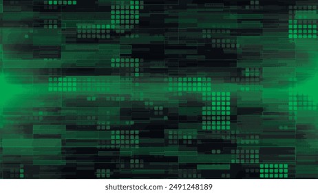 Green mosaic background in technology concept. Abstract green LED squares. Technology digital square green color background. Green pixel grid background. 3D vector illustration