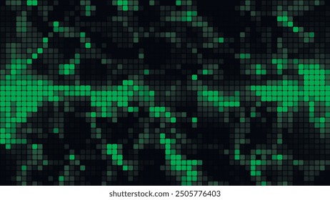 Green mosaic background in technology concept. Abstract multicolored LED squares. Technology digital square green color background. Bright pixel grid background. Vector background