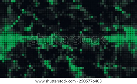 Green mosaic background in technology concept. Abstract multicolored LED squares. Technology digital square green color background. Bright pixel grid background. Vector background