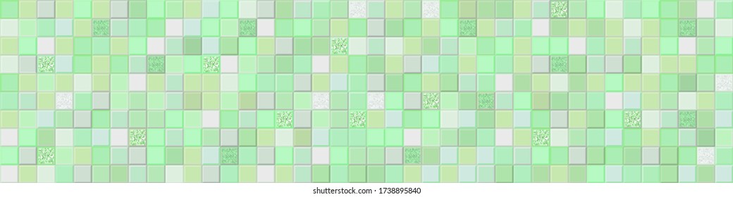 Green mosaic banner. Vector illustration. Green ceramic tiles with glitters. Seamless pattern with geometric design. Sparkles tiles background. Follow other mosaic patterns in my collections. 