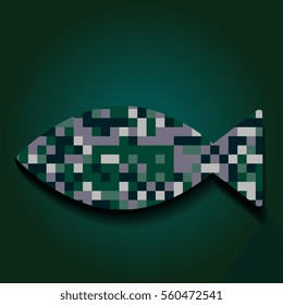 Green Mosaic Fish Vector Illustration. Fishing or Seafood Template for Design