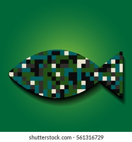 Green Mosaic Fish Vector Illustration. Fishing or Seafood Template for Design