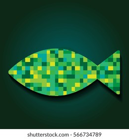 Green Mosaic Fish Vector Illustration. Fishing or Seafood Template for Design