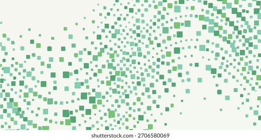 Partículas quadradas de mosaico verde formando uma onda abstrata para um fundo tecnológico moderno